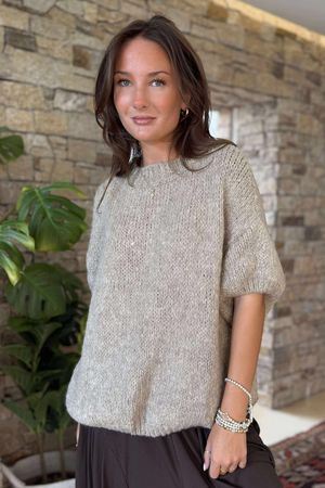 Made in Italy Big Softie Cap Sleeve Knit Top Oatmeal